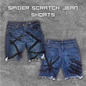 Custom Made “Spider Scratch Jean Shorts”